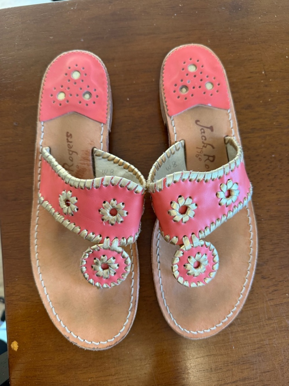 Jack Rogers Coral Pink and Gold Flat Sandals